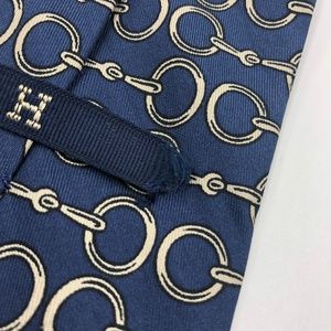 Hermes Accessories - Hermes Paris Men Ties Navy Blue Chain Silk Necktie Hermes Accessories - Hermes Paris Men Ties Navy Blue Chain Silk Necktie